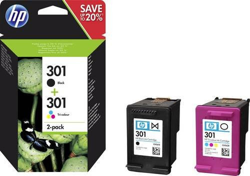 HP 301 Original Tintenpatronen Kombi-Pack N9J72AE Schwarz und Farbe (Cyan, Magenta, Gelb) - Bild 1