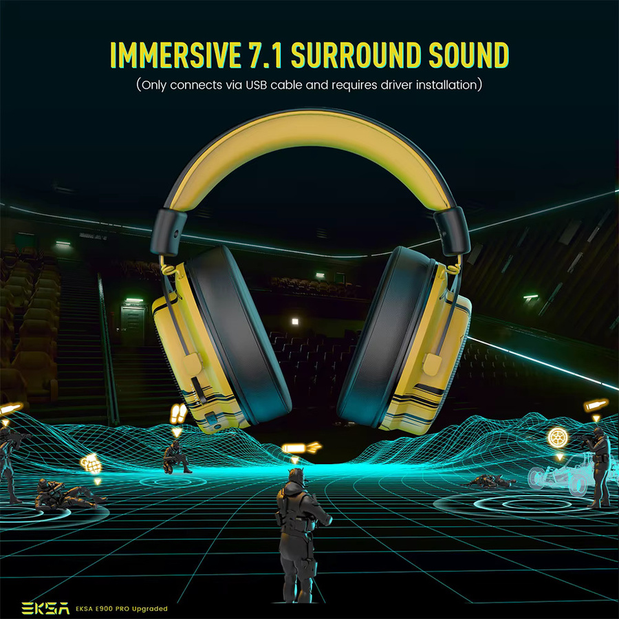 EKSA E900 Pro Gaming-Kopfhörer mit 7.1 Surround Sound, 50mm Treibern, abnehmbarem Mikrofon und LED-Beleuchtung, Schwarz, Over-Ear Headset für PC, PS4, PS5 und Xbox via USB oder 3.5mm Jack - Bild 2