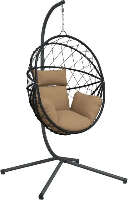 vidaXL Hängesessel im Ei-Design mit Ständer aus Rattan und Stahl in Taupe inklusive Kissen - Bild 1