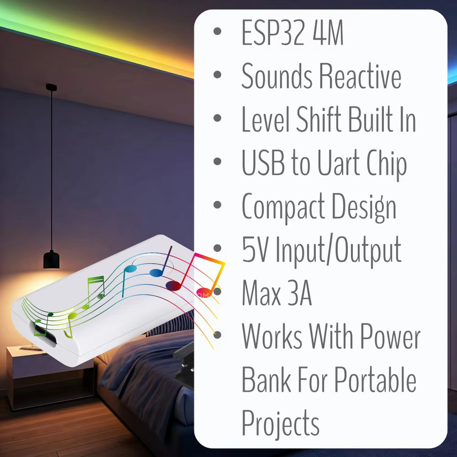IoTorero RGBIC LED Strip Controller, tragbarer USB Typ C Controller mit WiFi für Home Assistant, Farbe Weiß - Bild 2