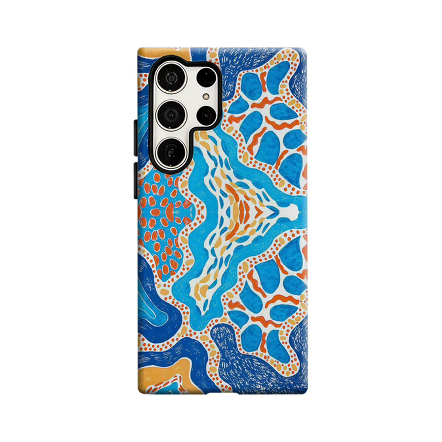 Stoßfeste Doppelschicht Handyhülle im Blaue Orange Pop-Art Abstrakte Optik für Samsung Galaxy S25 Ultra, S24 und S23 Ultra Plus - Bild 6
