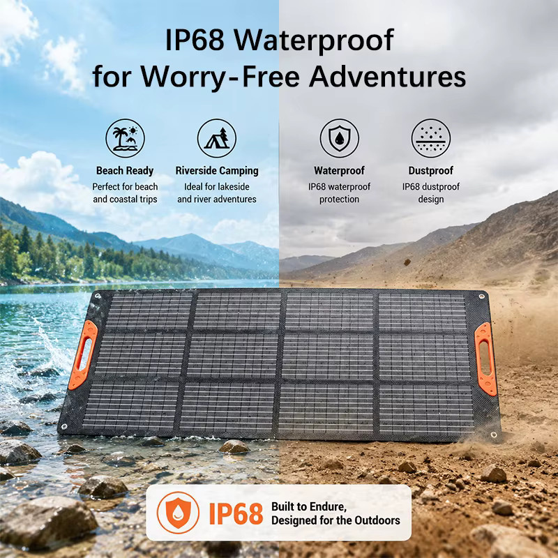 CHUBAN 2 Stück Tragbare Solarpanels 200W Faltbares Monokristallines Solarladegerät IP68 Wasserdicht Schwarz für Camping und Wohnmobil - Bild 5