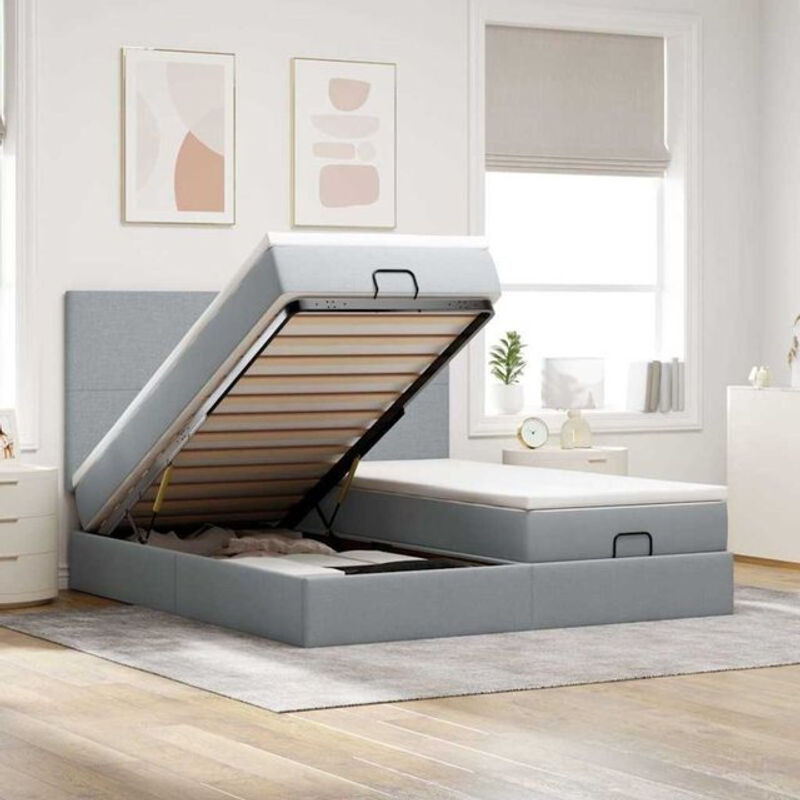 vidaxl Polsterbett Ottoman mit Matratzen und LED in Hellgrau, B/T: 160 x 200 cm - Bild 1