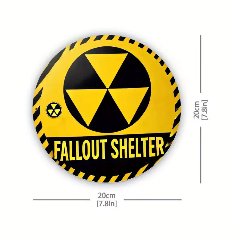 Potdemiel Vintage Aluminium Wandbild Nuclear War Shelter Schild in Gelb und Schwarz, Durchmesser: 20 cm - Bild 2