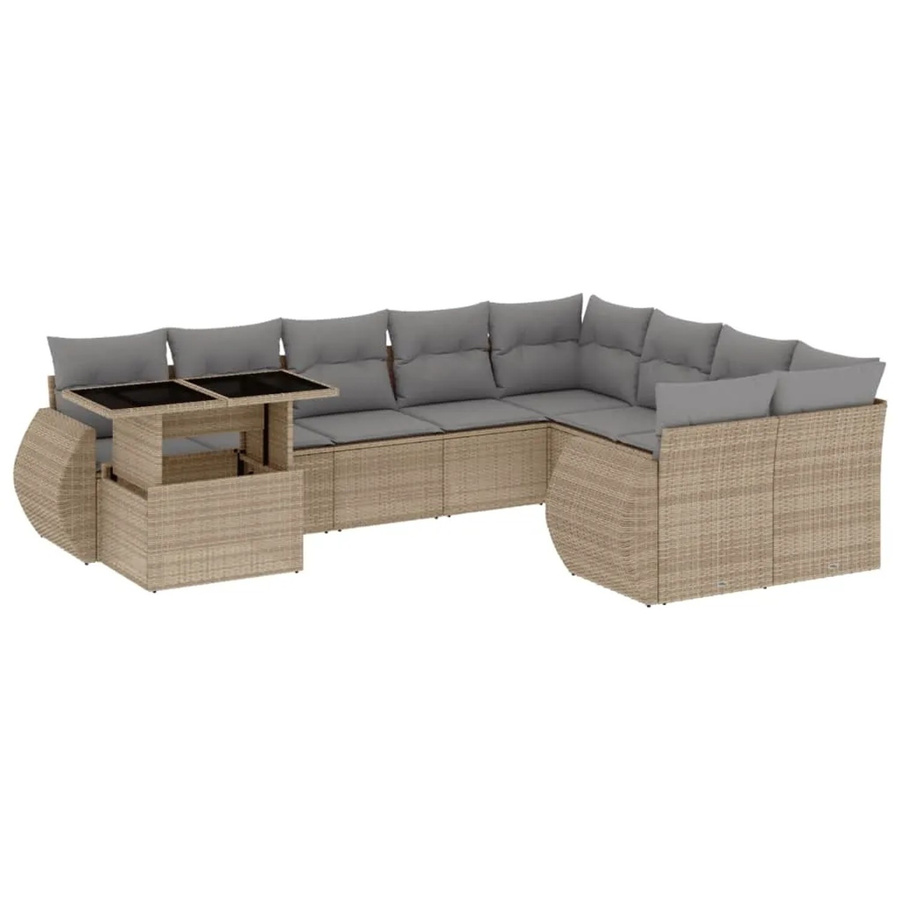 vidaXL 10-tlg. Garten-Sofagarnitur in L-Form aus Poly-Rattan mit Kissen in Beige-Grau - Bild 2
