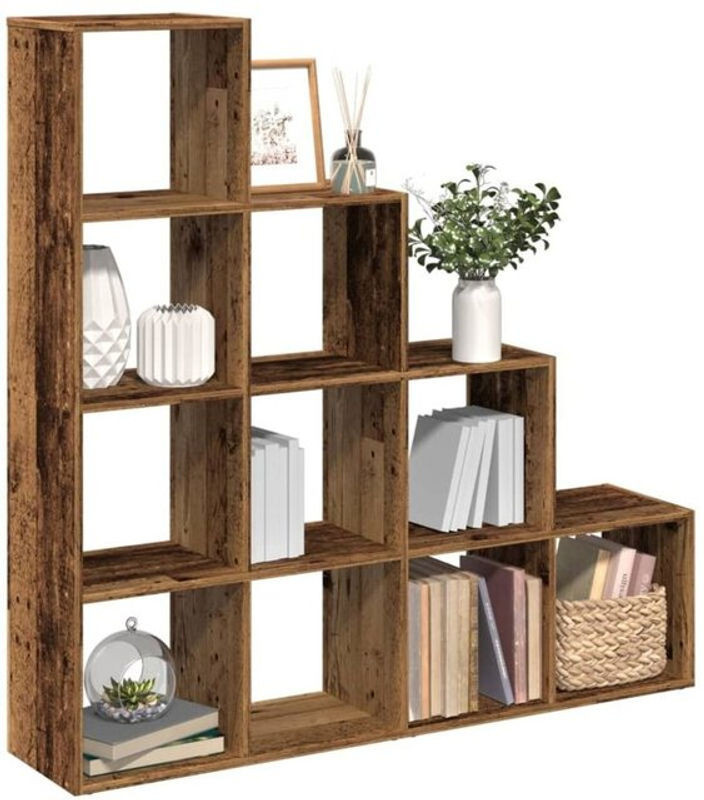 Vidaxl Raumteiler-Bücherregal in Altholz-Optik Braun, 4 Stufen im Landhaus- und Industrial-Stil, B/T/H: 131,5 x 29 x 131,5 cm - Bild 1