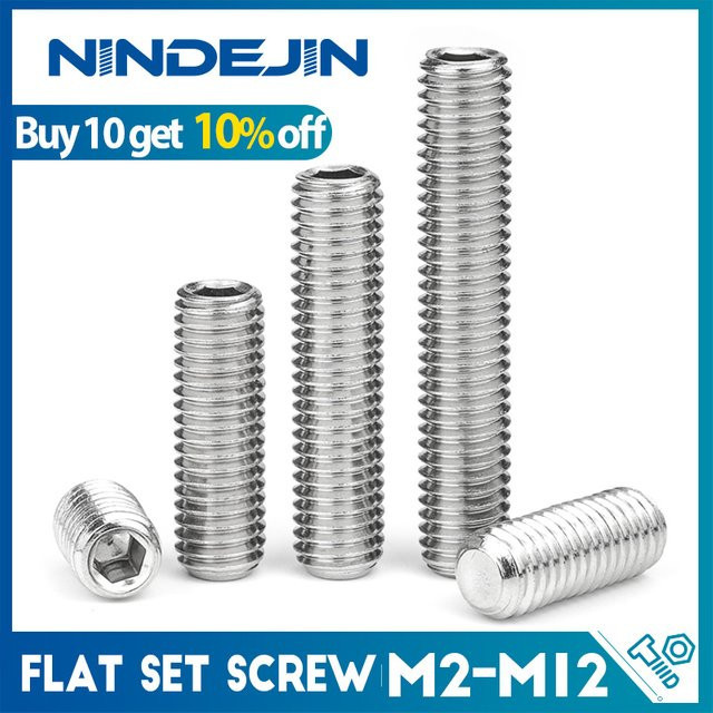 NINDEJIN Innensechskant-Gewindestifte mit flacher Spitze aus Edelstahl in Silber - Bild 1
