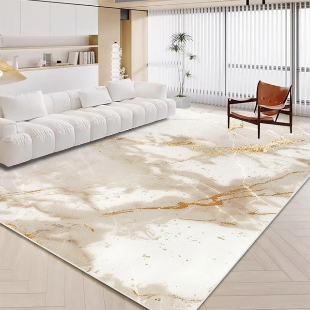 Karpetti Teppich in Weiß und Gold mit Marmor-Design, rutschfest und waschbar, B: 160 cm, T: 230 cm - Bild 1