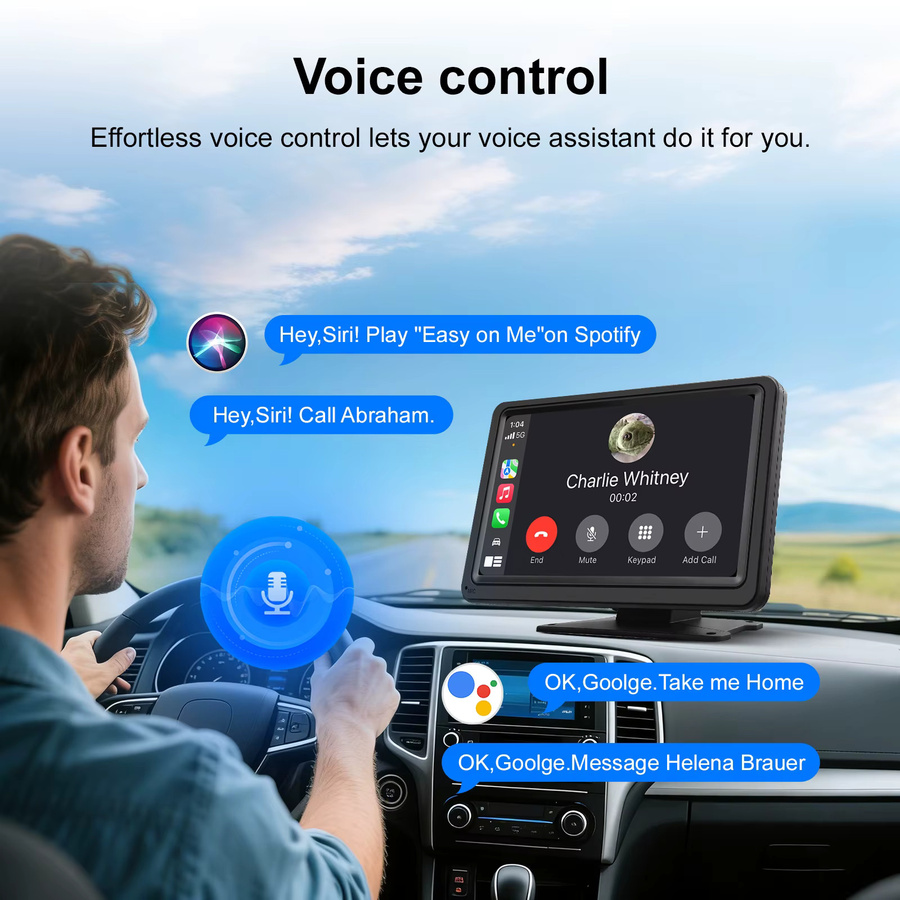 Ezonetronics 7-Zoll Tragbarer CarPlay Bildschirm mit kabellosem CarPlay, Android Auto und Mirror Link in Schwarz - Bild 3