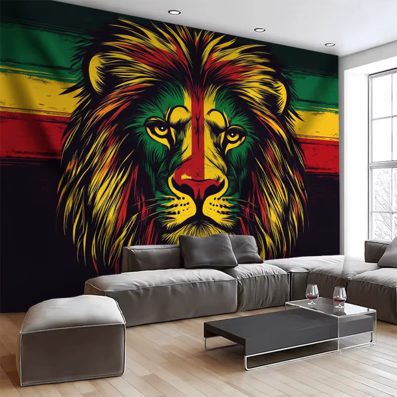 VIKAMA Jamaican Lion Wandbehang mit Tiermotiv in Multicolour, Textil-Wanddekoration für Schlafzimmer und Wohnzimmer, Breite: 60 cm, Höhe: 40 cm - Bild 2