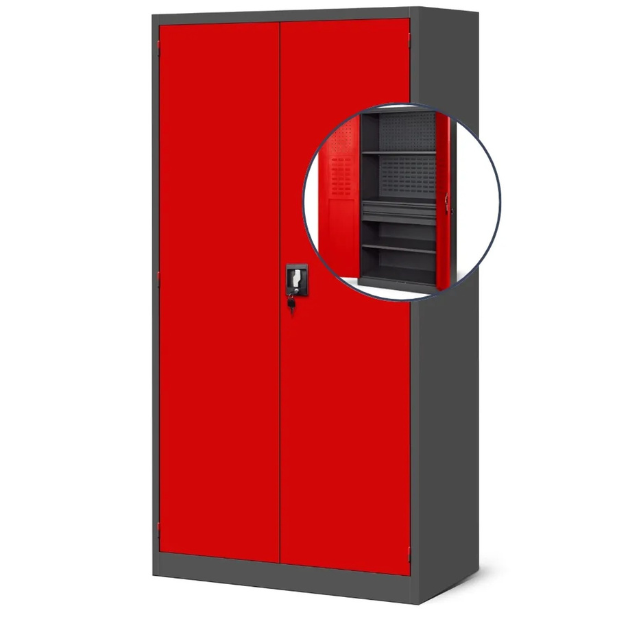 DELUKE Werkzeugschrank aus Stahl mit Lochwand und Schubladen in Anthrazit-Rot, H x B x T: 185 x 92 x 50 cm - Bild 2