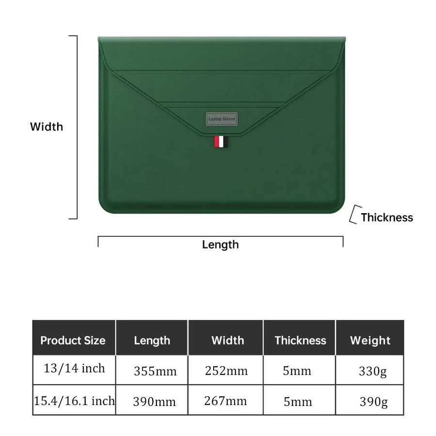 PERNEAKY Laptop-Hülle aus wasserdichtem PU-Leder, stoßfeste Notebook-Tasche mit Halterung, Grau oder Grün - Bild 3
