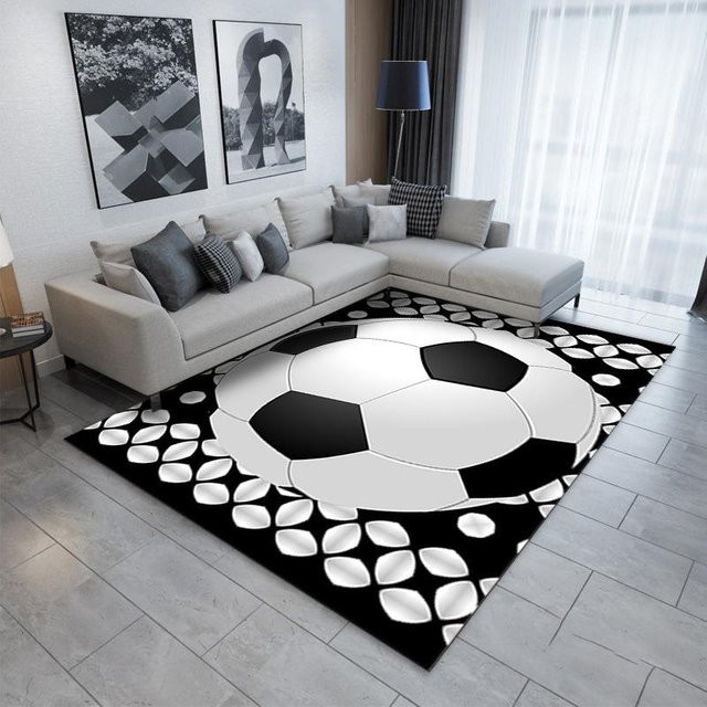 Living Need Y 3D Fußball Teppich für Kinder und Wohnzimmer, rutschfest und waschbar, Farbe: Weiß, B/T: 80 x 50 cm - Bild 1