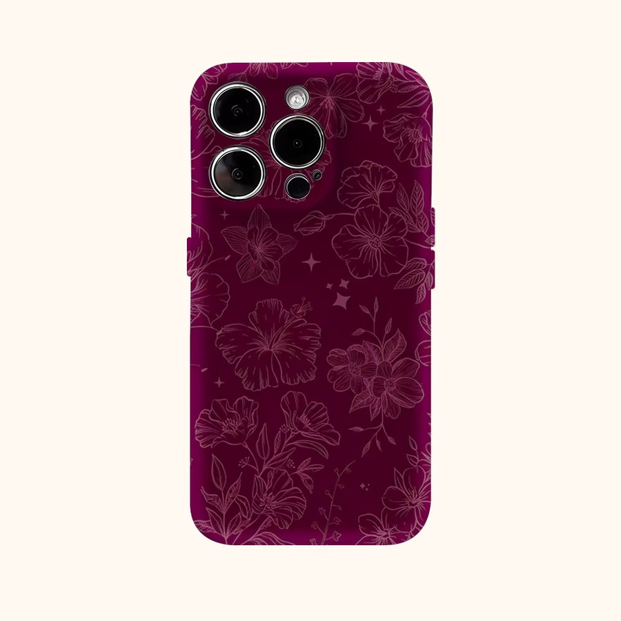 Potdemiel iPhone Hülle Burgundy Blooms Doppelschichtige Rückabdeckung in Rot und Lila für iPhone 18/17/16/15/14/13/12/11 Pro Max Plus - Bild 2