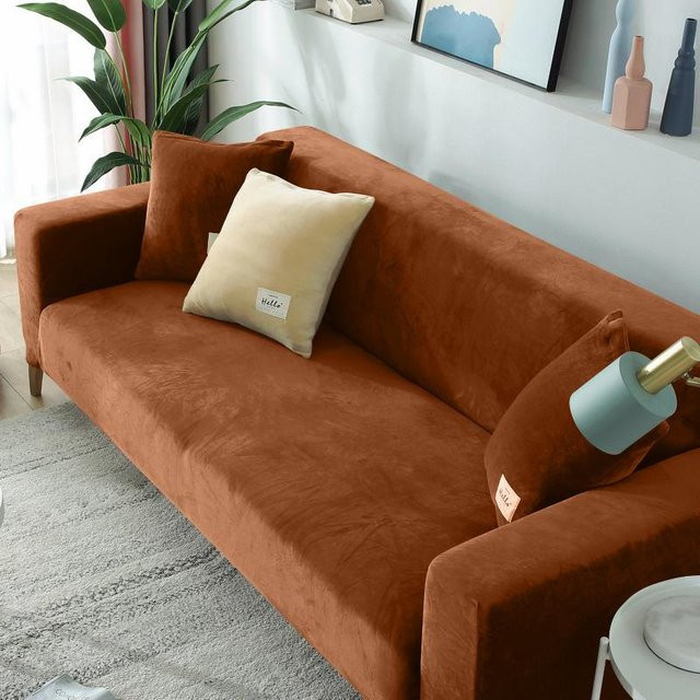 Leorate Elastischer Sofabezug aus Samtstoff in Braun für 1-Sitzer Sessel und Sektionalsofas - Bild 1