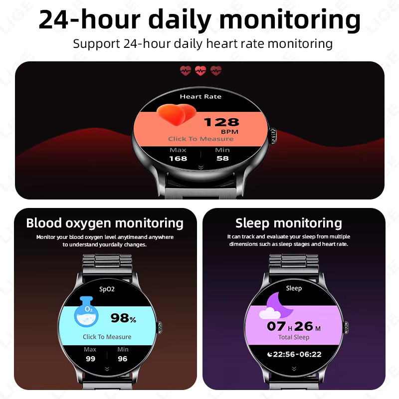 LIGE Smartwatch, Edelstahl, Schwarz, Herren - Bild 3