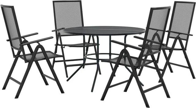 Furnicato Gartenstuhl Set Anthrazit mit 4 Stühlen und 1 Tisch aus pulverbeschichtetem Stahl im Gitter-Design - Bild 1