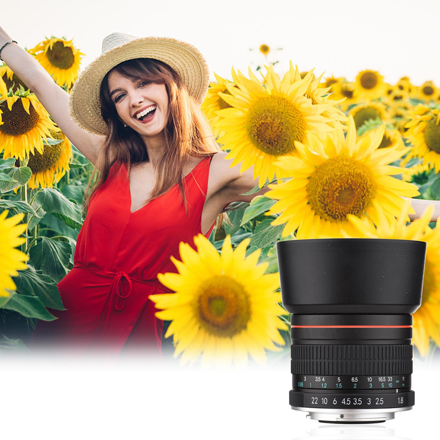 Andoer Tele-Porträtkameraobjektiv für Canon EF Vollformat mit Blende F1.8, Manueller Fokus, Schwarz - Bild 6