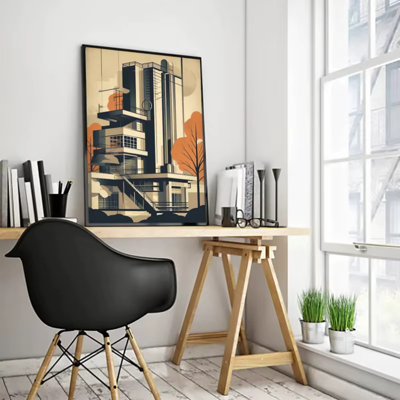 Potdemiel Bauhaus Architektur Skizze Poster als minimalistische geometrische Leinwandmalerei für dein Wohnzimmer - Bild 2