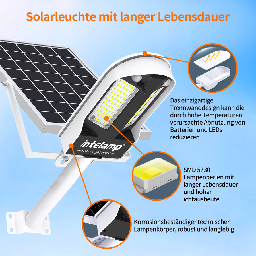 intelamp Solar-Sicherheitsleuchte für Außenbereich mit 3000LM, 12500mA und Dual 180° Bewegungssensor, wasserdichte LED Solar-Straßenleuchte für Garten, Hof und Garage - Bild 5