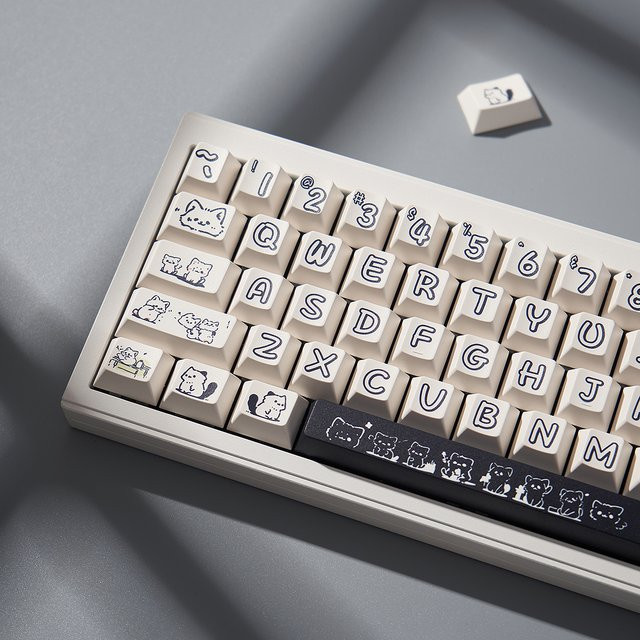 Venit Keys PBT Tastenkappen im Cherry Profile mit niedlichem Katzen-Design, 148 Tasten, Farbe: Weiß, kompatibel mit Cherry MX Switches - Bild 1