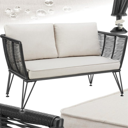 tectake Garten-Loungesofa Sundo, rundes Polyrattan im Rope-Design mit Polsterung in Anthrazit, B/T/H: 131 x 67 x 71 cm