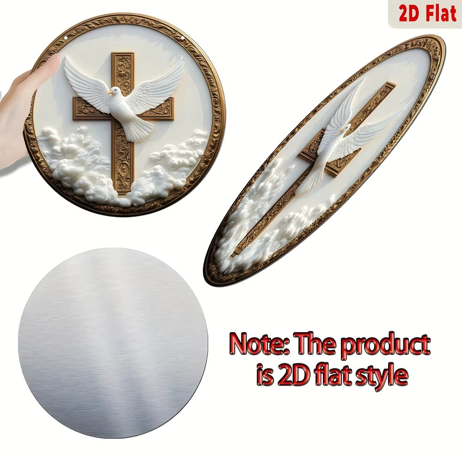CIFBUY Christliche Metallwandkunst mit Taube und Kreuz, runde Wanddekoration in Gold und Weiß, Durchmesser: 20,32 cm - Bild 3