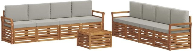 vidaXL Gartenmöbel Set 9-teilig aus Massivholz Akazie in Natur und Hellgrau mit Tisch, Sesseln und Kissen im modernen Latten-Design - Bild 1