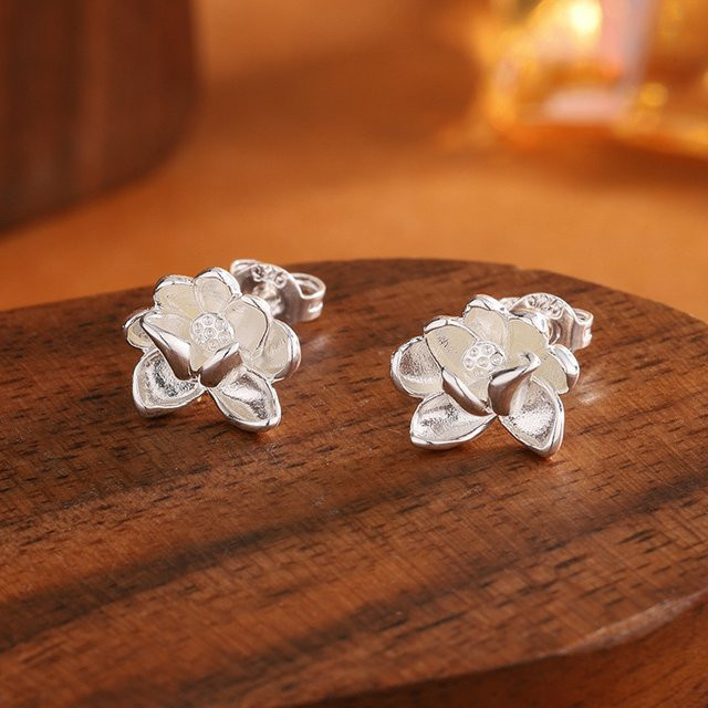 GaGa-Duck Ohrstecker 925 Silber, Lotusblume, Unisex - Bild 1