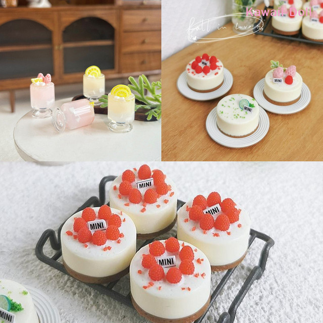 DIAPER&CORED Miniatur-Puppenhaus Erdbeer-Frucht-Kuchen und Mini-Eisgetränk-Modell, Zubehör, 1-teiliges Set - Bild 1