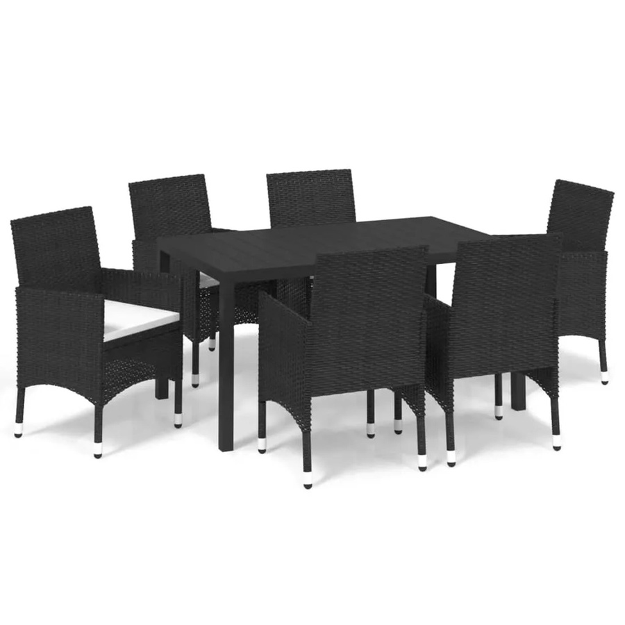 vidaXL 7-tlg Garten-Essgruppe aus Poly Rattan mit Kissen in Schwarz und Weiß Modell 9 - Bild 2