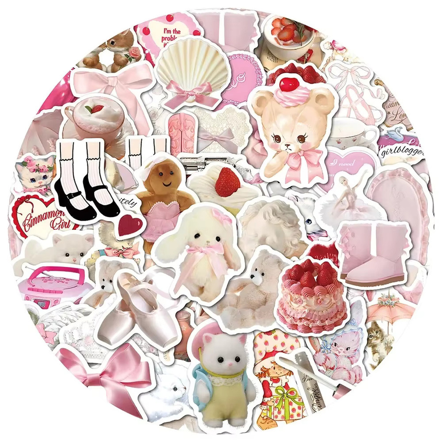 GOGOTU Kawaii Rosa Cartoon Aufkleber, 60-teiliges Set - Bild 1