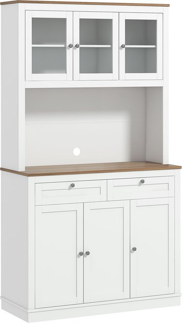 HOMCOM Küchenhochschrank in Weiß mit 6 Türen, 3 Glastüren, 2 Schubladen und verstellbaren Regalen, B/T/H: 100 x 40 x 180 cm - Bild 1