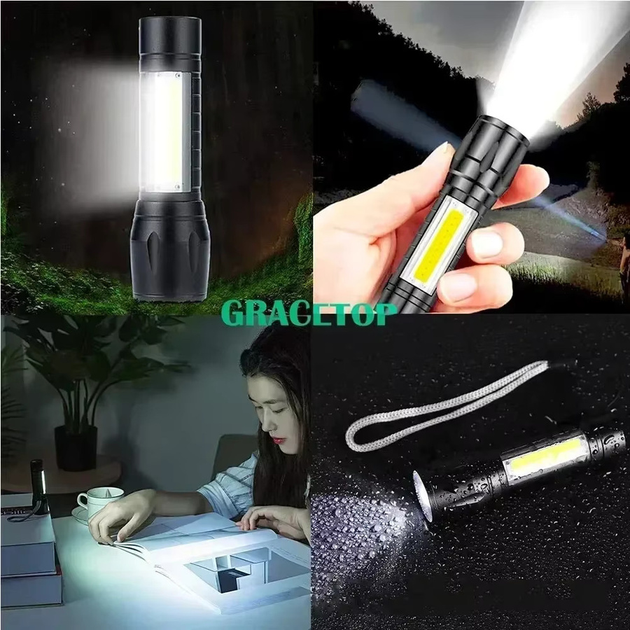 Mini-LED-Taschenlampe mit COB und XPE, tragbare taktische Taschenlampe mit USB-Aufladung, zoombare Leselampe in Schwarz mit Stiftclip - Bild 6