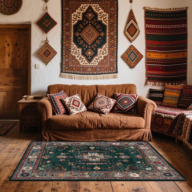 JGJG Böhmischer Retro-Teppich im Persischen Design, Waschbar und Rutschfest, Multicolour, B/T: 200 x 200 cm - Bild 1