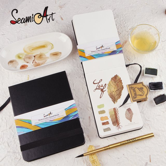 SeamiArt Skizzenbuch A4 mit 24 Blatt 300 g/m² Papier, Hardcover Notizbuch in Schwarz für Aquarell, Acryl, Marker und Ölfarbe - Bild 1