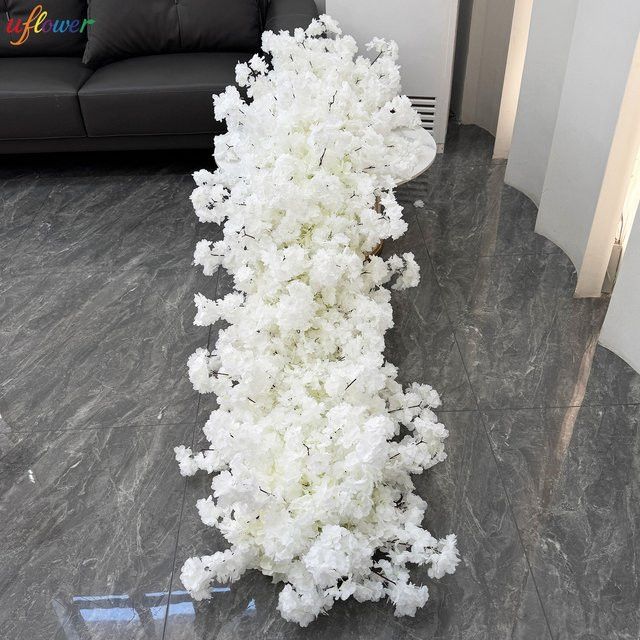 Uflower Blumenarrangement aus weißen Rosen und Kirschblüten für Tischdekoration bei Hochzeiten und Geburtstagen, B/T/H: 50 x 30 x 0 cm - Bild 1