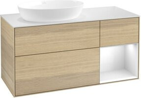 V&B Waschtischunterschrank Finion in Weiß mit Eichenregal, Breite: 120 cm, Tiefe: 50,1 cm, Höhe: 50,1 cm - Bild 1