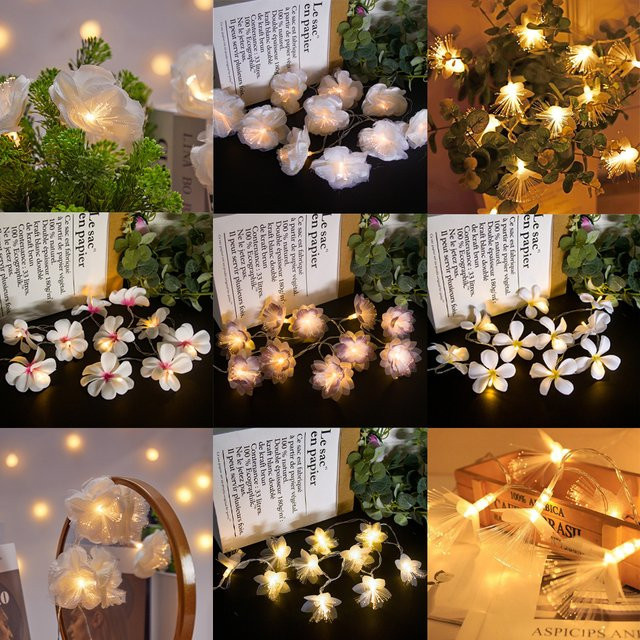 WEIGAO Sternen-Lichterkette mit künstlichen Blumen in Weiß und Warmweiß, batteriebetriebene Boho-Girlande zur Dekoration von Hochzeiten und Schlafzimmern - Bild 1