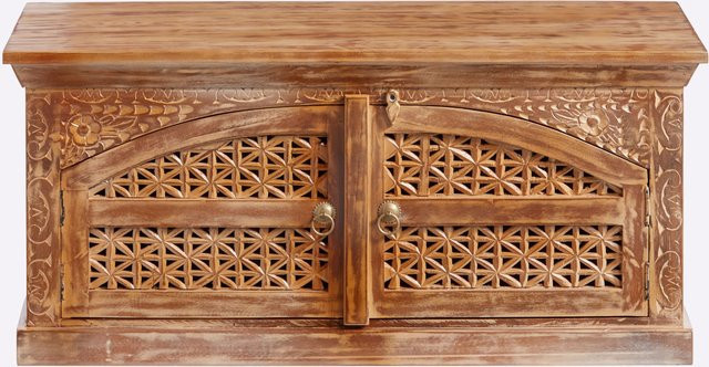Lowboard Heine Home aus Mangoholz in Braun mit Ornamenten, B/T/H: 100 x 40 x 45,5 cm - Bild 1