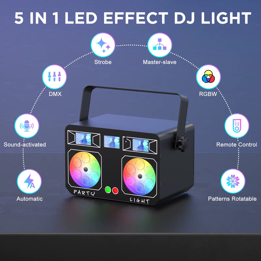 Yiflamefly RGBWY 5in1 Effekt-DJ-Bühnenbeleuchtung mit drehbarem LED-Muster und DMX-Laserfunktion für Bar, KTV und Nachtclub in den Farben Rot, Grün, Blau, Gelb, Weiß und Schwarz - Bild 2