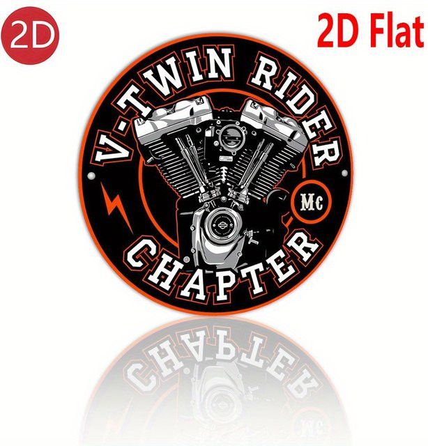 Potdemiel V-Twin Rider Rundes Aluminiumschild Motorrad-Logo in Schwarz und Orange, Durchmesser: 20,32 cm - Bild 1
