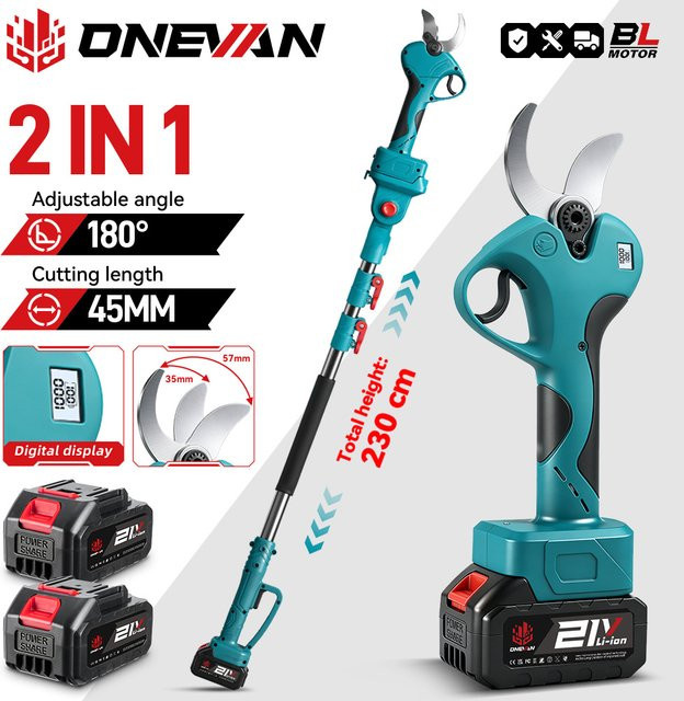ONEVAN 2in1 Teleskop-Gartenschere mit 2800W bürstenlosem Motor und 45mm Schneidkapazität für Makita 18V LXT Akkus - Bild 1