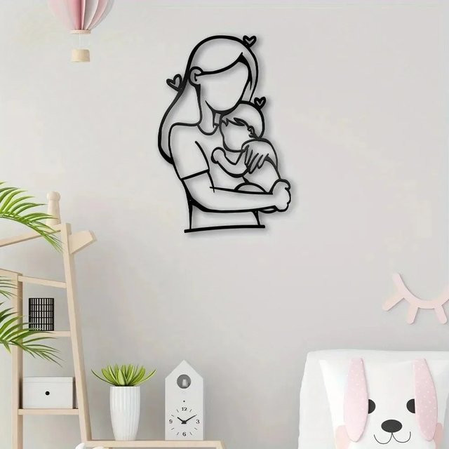 CIFBUY Vintage Wandkunst aus schwarzem Aluminium mit Mutter-Kind-Motiv, Metallschild für die Heimdekoration, Breite: 30,48 cm, Höhe: 30,48 cm, Tiefe: 30,48 cm - Bild 1