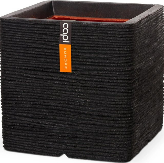 Capi Pflanztopf Nature Rib Quadrat Riffel Schwarz B/T/H: 40 x 40 x 40 cm - Bild 1