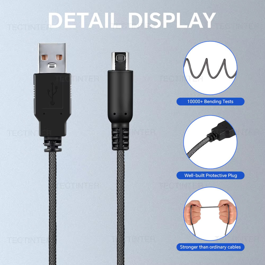 TECTINTER USB-Datenkabel und Ladekabel für Nintendo DSi, NDSI, New 3DS und 2DS XL/LL in Schwarz, Länge: 1,5 m - Bild 2