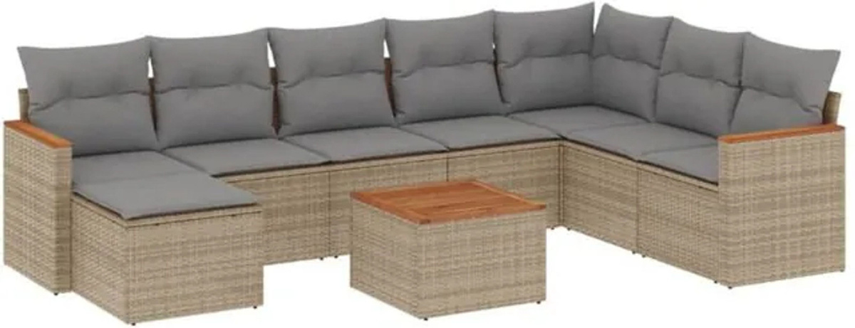 9-tlg. Garten-Sofagarnitur mit Kissen aus Polyrattan in Beige und Grau von vidaxl - Bild 1