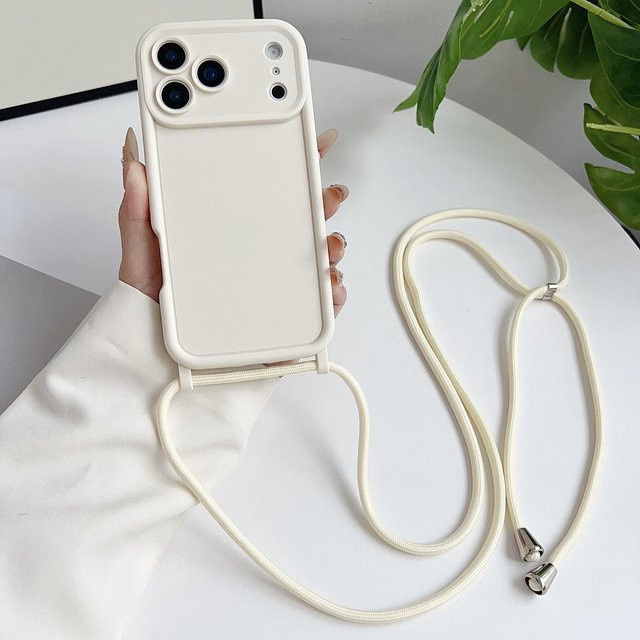 Rui Di Luxus-Handyhülle mit Crossbody-Lanyard und Kameraschutz für iPhone 17 Pro Max 16 15 14 Plus 13 12 11, stoßfeste Abdeckung, beige - Bild 1