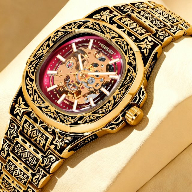 MEIRUIQI Armbanduhr Automatik, Edelstahl, Gold, Herren - Bild 1