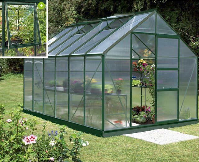 Vitavia Gewächshaus Meridian 9900 in Smaragdgrün mit Polycarbonat-Platten und Schiebetür für deine Pflanzenzucht - Bild 1